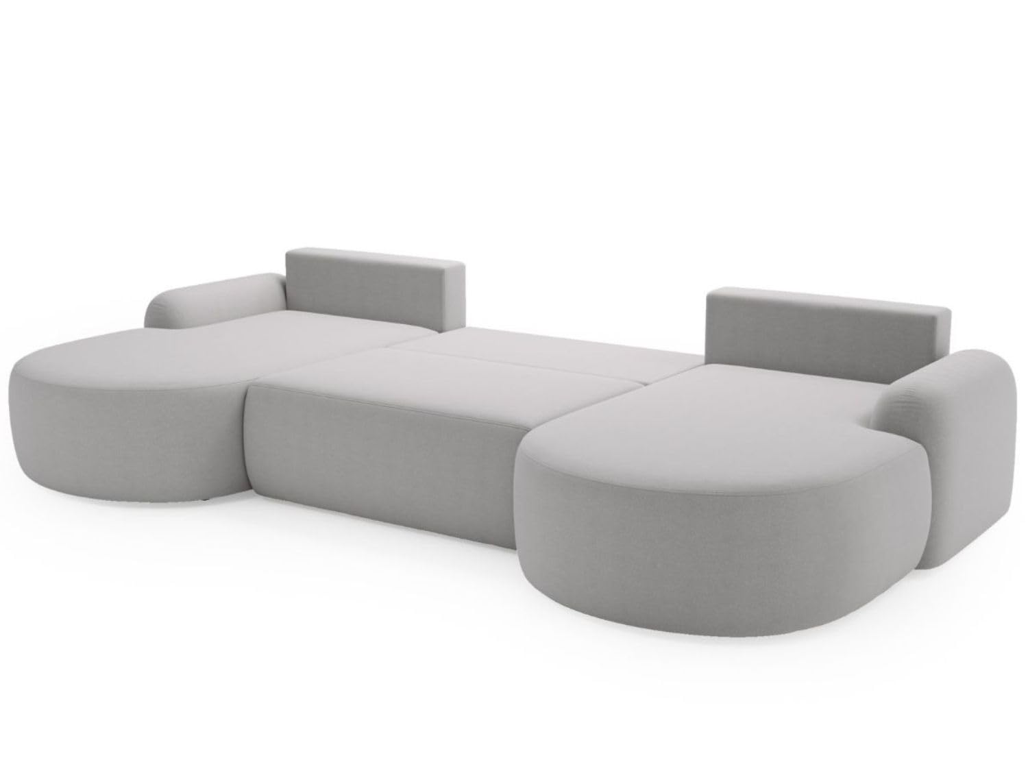 GRAINGOLD Aurio Ecksofa mit Schlaffunktion & Bettkasten 347x177 cm, U-Form Sofa mit Stauraum, Schlafcouch für Wohnzimmer, Bouclé-Stoff, 5-Sitzer Wohnlandschaft, Modernes Design (Grau)