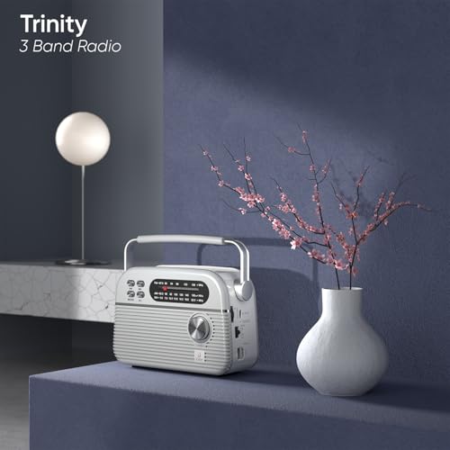 Image of iGear Trinity Solar-Powered MP3 Player & 3-Band Radio with FM /AM /SW, Retro Modern Style, Bluetooth, USB, TF /SD Card, 1200 mAh Rechargeable Battery, Solar Charger, 1 Year Replacement Warranty (Silver)