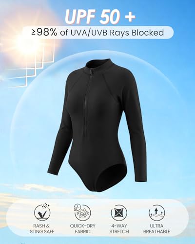 Image of Century Star UPF 50+ Long Sleeve Swimsuits for Women Bathing Suit Rash Guard Surfing Modest One Piece High Neck Swimwear