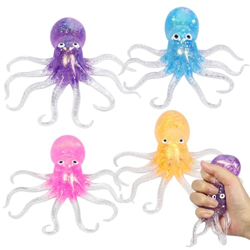 4 bolas de estrés con pulpo, juguete antiestrés, bolas antiestrés, pelota de pulpo para apretar el pulpo, juguete antiestrés, pelota antiestrés, juguete antiestrés para niños y adultos