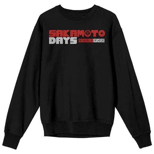 Sakamoto Days - Logo text, Sakamoto days Characters on grayscale, barcode, Kanji text on Black Adult Crew Neck Sweatshirt