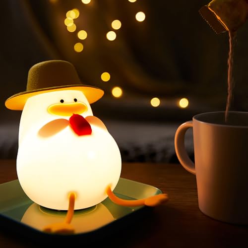 Image of Happy Duck Night Light with Hat Birthday Gift Silicone Lamp Cute Bedroom Sleep Light LED Children Cute Nightlight Bedside Light Room Decoration