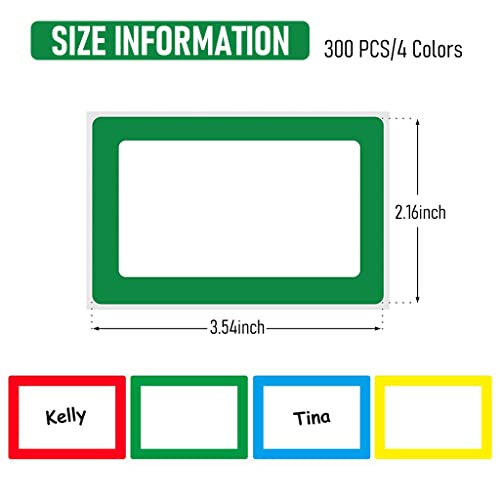 Image of Climberty 300 Sheet Colored Label Stickers, 4 Colors Name Tag Sticker, 3.5 inchx2.3 inch Self Adhesive Tags for Office, School, Classroom, Meeting, Kindergarten, Parties, Warehouses, Clothes and Mailing