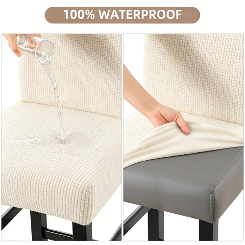 Image of YISUN Waterproof Bar Stool Covers, Stretch Barstool Slipcovers with Backs, Removable Washable Pub Tall Chair Slipcover, Counter Chair Seat Protector Cover, Jacquard Beige 2 Pack