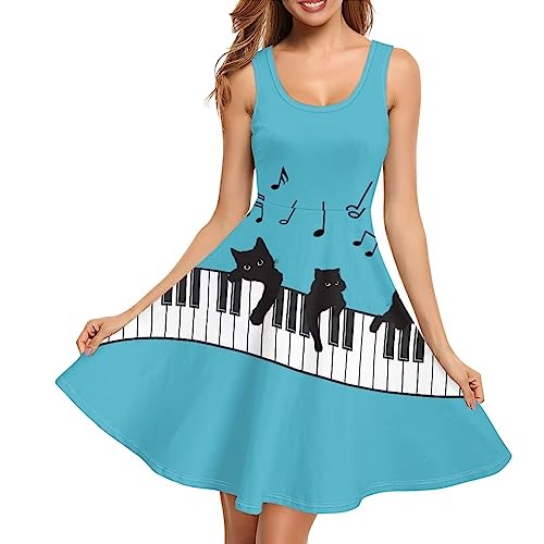 Image of Women's Casual Loose Sundress Midi Sleeveless Crewneck Dress Summer Beach Tank Dress with Pockets