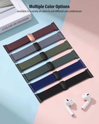 Image of Stretchy Band Compatible with Apple Watch Bands 40mm 38mm 41mm 42mm 44mm 45mm 46mm 49mm Women Men,Strong Magnetic Clasp Elastic Sport Strap for iWatch Series 11 10 9 8 7 6 5 4 3 2 1 Ultra SE /Blue Gray