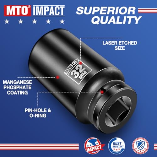 Image of MTO 1 /2 inch Drive 32mm Deep Impact Socket, 6-Point Metric Socket for Automotive Maintaince, CR-V Steel Meets ANSI Standards