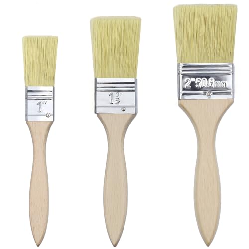 3pcs Holzgriffpinsel,Flachpinsel Set(1/1,5/2 inch),Pinsel lasur Holz,Lasurpinsel Holz,Paint Brush,Maler Pinsel,Lack Pinsel,Pinsel wandfarbe,Pinsel holzlasur,Pinsel für lackfarbe(25/35/47mm)
