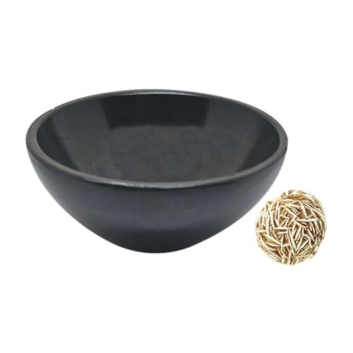 Natural Black Obsidian Bowl Stone 3 Inche with Small Rose Desert Selenite
