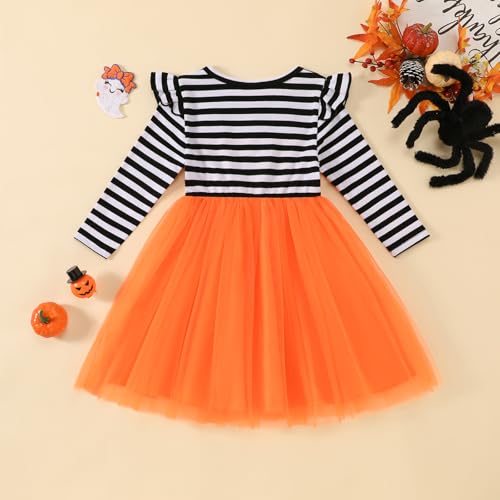 Toddler Baby Girl Halloween Clothes Long Sleeve Pumpkin Tulle Dress Fall Outfit3