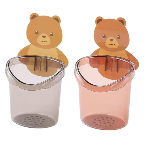 Image of Khedu Feb Toothbrush Holder Tumbler Teddy Bear Holder Sticker Stand for Bathroom Organizer Toothbrush Tongue Cleaner Soap Comb Razor Shaving Kit and Office Stationery Cosmetics Organizer