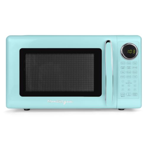 Image of Nostalgia Retro 700W Microwave Oven - 0.7 Cu Ft Capacity - Child Safety Lock, 8 Auto-Cook Settings, Square Window - Countertop Kitchen Appliance - Aqua