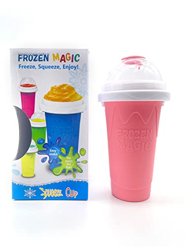 Slushie Maker Cup, Magic Quick Frozen Slushy Maker Smoothies Cup Squeeze Cup Double Layer Cooling Cup, Homemade Slushie Cup Ice Cream Maker for Kids Christmas Gift (New Upgraded, Pink)