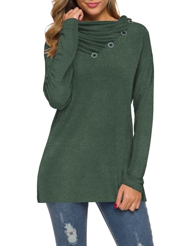 Image of WEACZZY Women's Long Sleeve Shirts Button Cowl Neck Casual Loose Tunic Tops Blouse Dressy Fashion 2026