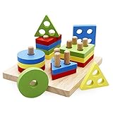 Lewo Holzpuzzles Geometrisches Stapel Steckspiel Farben und Formen Sortierspiel Lernspielzeug für Kleinkind Kinder