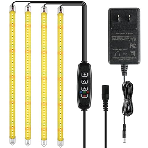 iPower 60W LED Plant Grow Light Strips Full Spectrum for Indoor Plants with Auto ON/Off 3/9/12H Timer, 10 Dimmable Levels 48 LEDs Per Tude, for Hydroponics Succulent, 4 Tubes, Yellow by iPower - Used condition - US$9.85