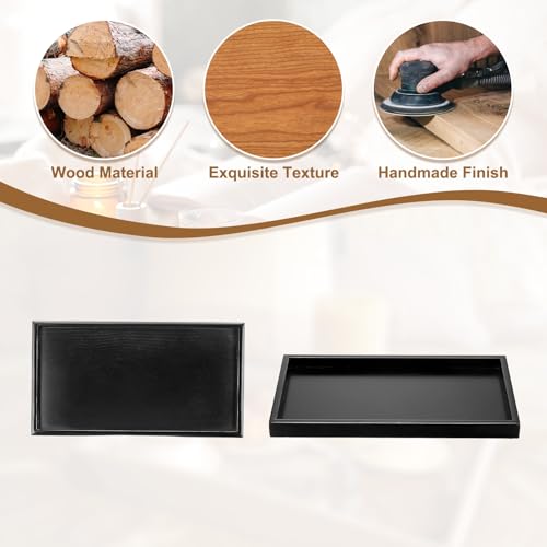 Plateau en bois noir rectangulaire pour decoration table et cuisine - 5