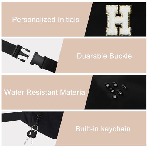 Image of Birthday Gifts for Women Men,Personalized Fanny Pack Crossbody Bag Waist Pack with Initial Letter Patch,Christmas Gifts Cute Trendy Stuff for Daughter Sister Her,Black H