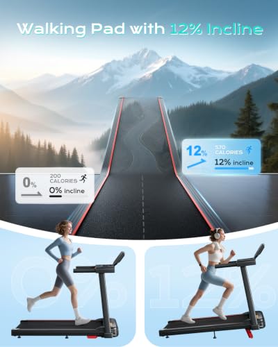 Image of TREAFLOW Walking Pad with Incline, Foldable Treadmill with Handrail for Home Office, Portable Walking Machine, Low Noise, LED Display, 6.2 MPH