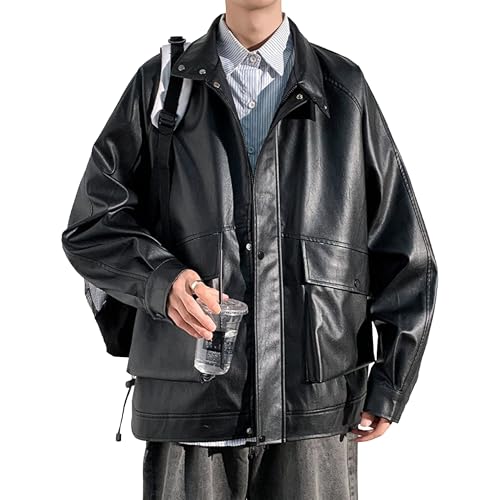 Manteau oversize homme similicuir veste décontractée fermeture éclair mi-saison confortable