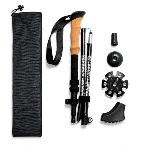 Image of Foldable Trekking Pole for Hiking & Trekking | Adjustable Up to 125 cm | Lightweight Aluminum Walking Stick with EVA Grip, Flip Lock, Snow Basket & Carry Bag 1 Piece