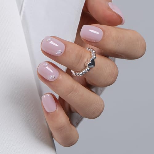 Image of CurvLife Soft Gel Press On Nails Square, Long-Lasting 32Pcs 16Size Reusable Stick On Fake Nails Kit with Glue Tabs, Glossy Salon-Style Manicure for Women Teens Beginners, At-Home (Pearl Whisper)