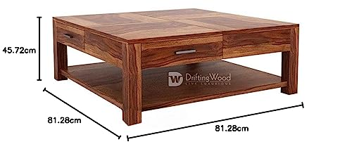 Image of DRIFTINGWOOD Sheesham Wood Borstein Center Coffee Table for Living Room | One Shlef & 4 Drawer | Natural Finish