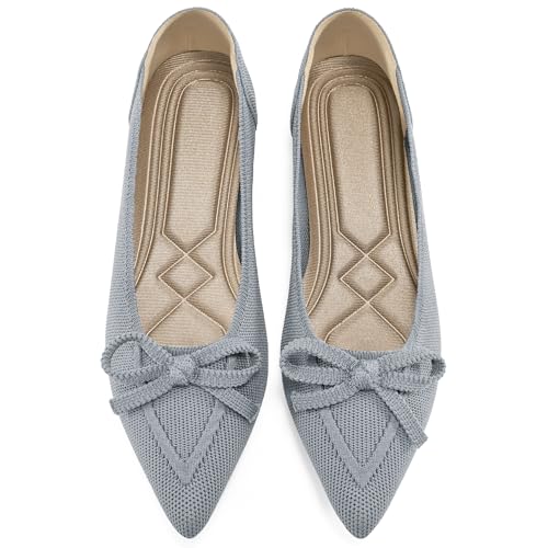 Image of Ablanczoom Ballet Flats Shoes for Women: Dressy Pointed Toe Bow Knit Flats Comfortable Slip On Work Business Casual Shoes