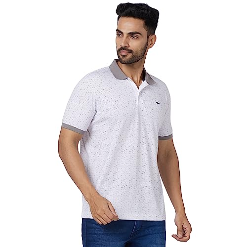 Image of Park Avenue Men's Cotton Polyester Blend Print Pattern Slim Fit Rib Collar Polo Neck Half Sleeve Casual T-Shirt