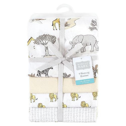 Image of Hudson Baby Unisex Baby Cotton Flannel Receiving Blankets, Neutral Safari World, One Size