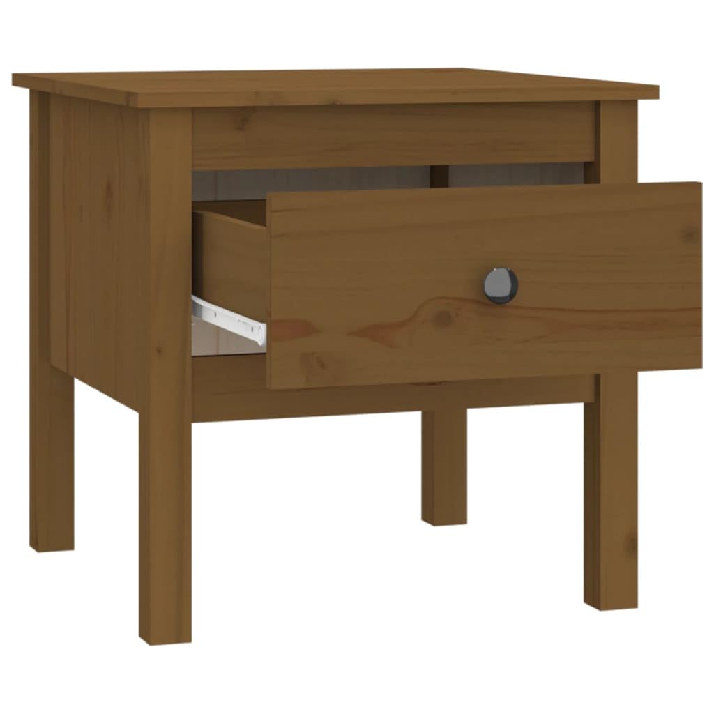 Mesa auxiliar marrón miel 50 x 50 x 49 cm, armario auxiliar de madera maciza de pino, mesa de centro rústica con cajón, mesita de noche cuadrada para salón y dormitorio