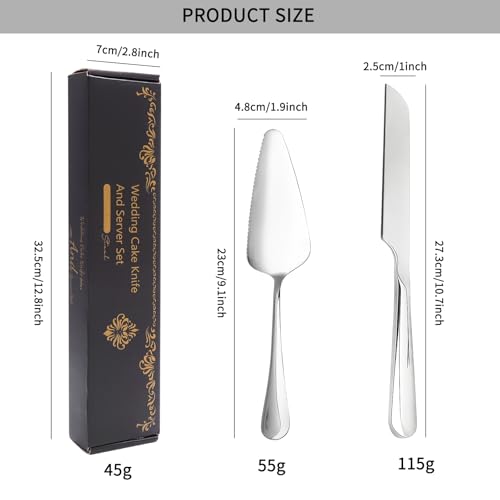Set di Coltelli e Server per Torte in Acciaio Inox - Coltello da Torta da 27CM + Spatola Lunga - Elegante Finitura Argento, Ergonomico, Resistente, Perfetto per Matrimoni e Celebrazioni - immagine 3
