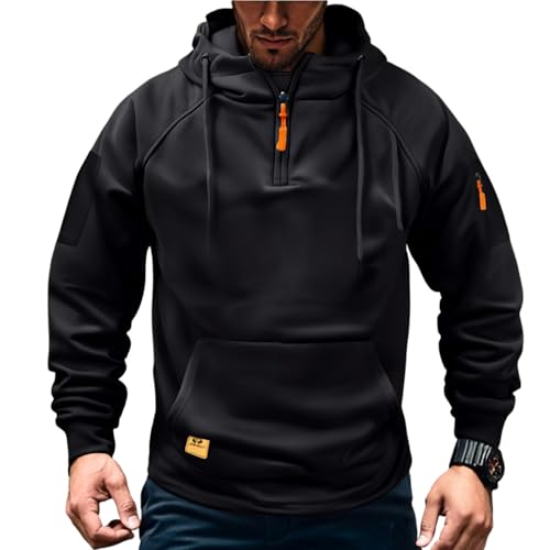 Ymosrh Men's Casual Pullover Hoodies, Quarter Zip Long Sleeve Casual Tactical Hooded Sweatshirts with Pockets, M-3XL