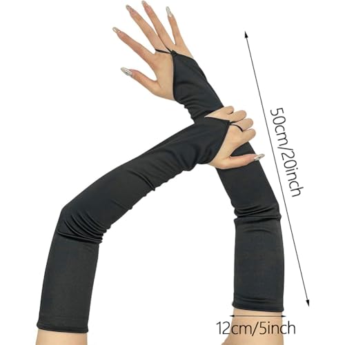50 cm Fingerless Long Gloves Elbow Length Satin Gloves 1920s Opera Party Glove Elegant Dance Formal Glove for Women Girls Halloween Cosplay Hot Pink2