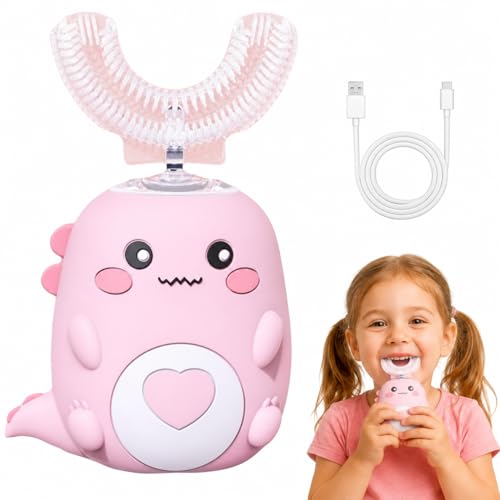 DinoBrush Brosse à dents électrique U enfant Rose LoulouSmile hygiène bucco-dentaire 7-12 ans