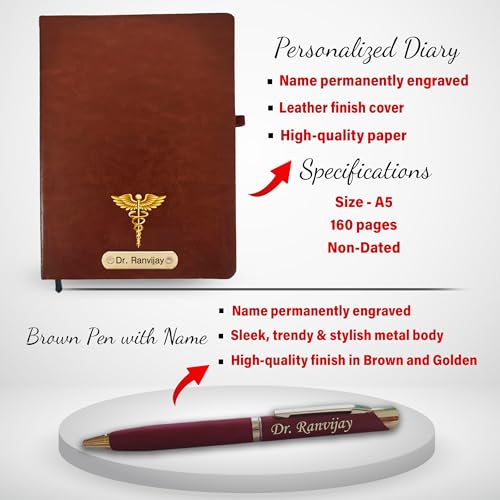Image of SAVRI Personalized Doctor Gift Set | Custom Engraved Diary, Doctor Symbol Pen & Coat Pen Stand | Customized Medical Gift for Doctors, Surgeons, MR, MS | Graduation, Appreciation & Conference Gift