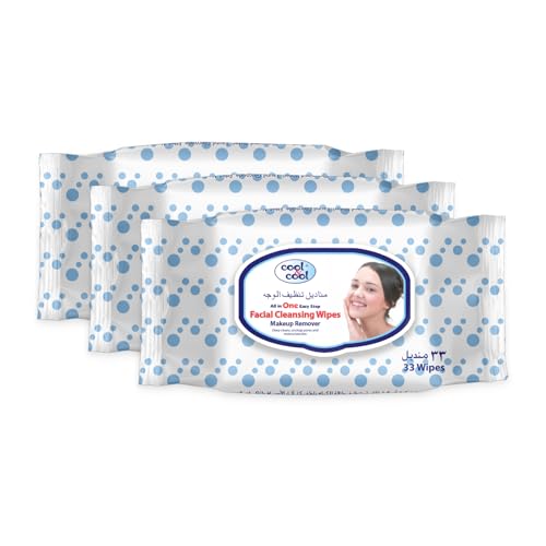 Cool & Cool Cleansing & Make Up Remover Wipes 33s (Pack of 3) - Deep Cleans Unclogs Pores Moisturizes - 99 Wipes