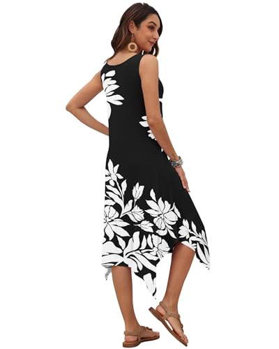 Image of AUSELILY Women's Summer Dresses Casual Sleeveless Midi Dress with Pockets | Crew neck tank dress with asymmetrical hem, ideal for beach, vacation, and daily wear