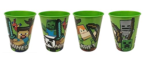 Lot de 4 gobelets pour enfant 260 ml/au choix : Cars, Pat' Patrouille, Avengers, Blaze/gobelets en plastique sans BPA - Cadeau pour garçon (design Minecraft)