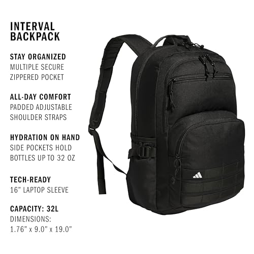 adidas Interval Backpack with Laptop Sleeve, Lightweight Durable Book Bag for Women and Men, Black/White, One Size2