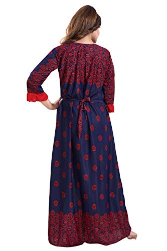 Image of Fabme Women's Crepe Printed Flare Nighty with Long Sleeves /Night Gown /Nightwear /Maxi