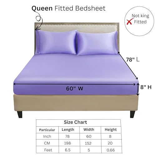 Image of RD TREND Microfiber Satin Weave Fitted Bedsheets for Queen Size Bed 78x60x10 Inch with 2 Pillow Covers-18x28 Inch | 400 TC All Around Elastic | Lavender