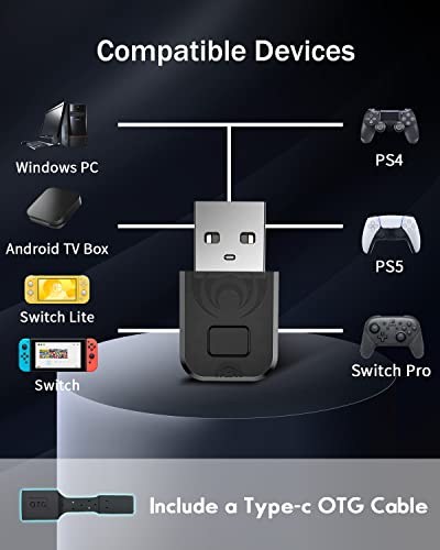 Bluetooth Controller Adapter For Ps4/ Ps5/ Switch Pro Controller, Aolion Wireless Controller Adapter Compatible With Switch/ Switch Lite/ Windows Pc/ Android Tv Box/ Steam (Include A Type-C Otg Cable) #TOP1
