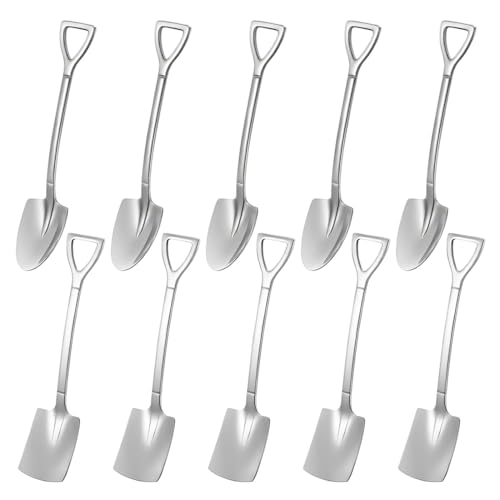 10 Piezas Cucharas Creativas en Forma Pala, Cucharas de Café, Cucharas de Postre acero Inoxidable, Cucharas Pequeñas, Apto para Lavavajillas, Para Casa, Fiestas, Restaurantes, 15.3 * 3.3CM