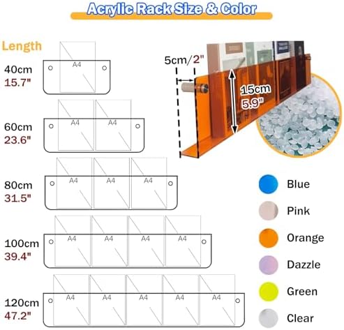 2 Pack Acrylic Wall Mount Magazine Holder - Clear Literature Display & Brochure Rack for Home Office, Waiting Room, Space-Saving Floating Bookshelf & Newspaper Organizer (23.6in)
