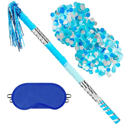 WERNNSAI - WERNNSAI Blue Pinata Stick with Blindfold and Confetti - 76cm Extended Large Pinata Stick Set Piñata Stuffers Fillers for Birthday Party Supplies Pool Ocean Fun Theme Party