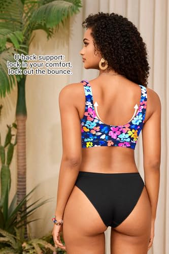 Image of Women Sport Bra Swimsuit Top - Swim Bra Bikini Top Only Scoop Neck Bathing Top 2025 Swimwear