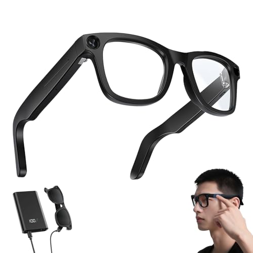 CyanVue AI Smart Glasses, 2025 New CyanVue Bluetooth 8MP Camera Glasses with Music & Call Features, Voice Control, for Remote Video Recording, Anti-Blue Light & UV Protection, for Men Women (Black)