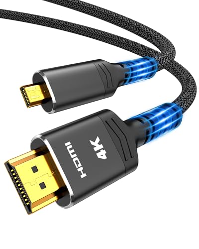 Highwings 4K Micro HDMI to HDMI Cable 10 FT, Micro Male to HDMI Male Cable Nylon Braided Cord Adapter 2.0 4K@60HZ 2K@165HZ 18Gbps Compatible with Laptop Camera Monitor HDMI to Micro HDMI Black