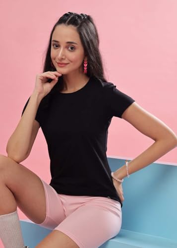 Image of Dollar Women's Solid Stretchable Cotton Round Neck Tshirt